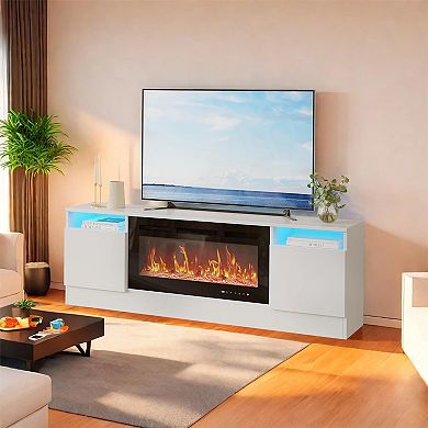 Modern TV Stand With Storage Cabinet - Fits 36'' Electric Fireplace