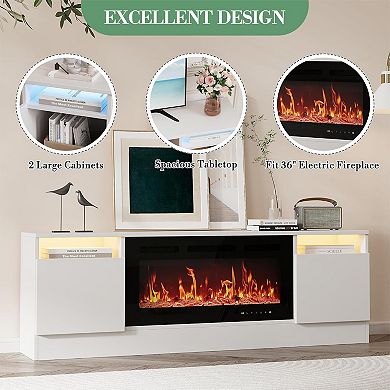 Modern TV Stand With Storage Cabinet - Fits 36'' Electric Fireplace