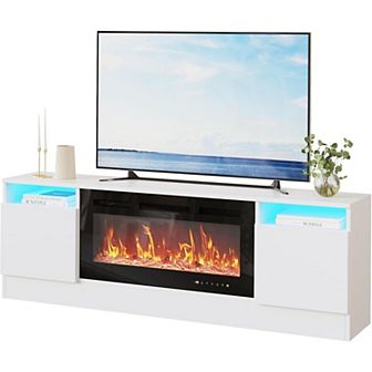 Modern TV Stand With Storage Cabinet - Fits 36'' Electric Fireplace