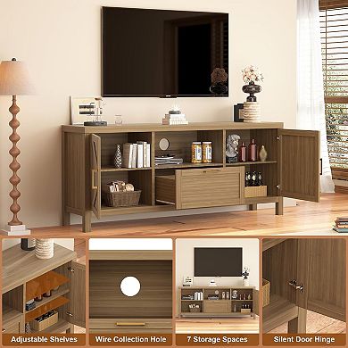 Farmhouse TV Stand for TVs Up to 65 Inch, Entertainment Center with Door