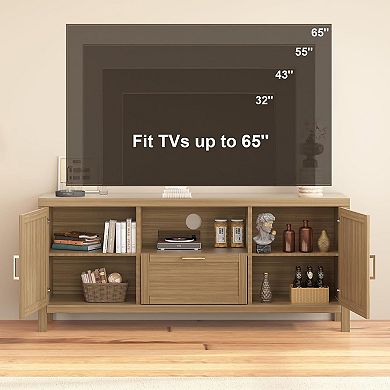 Farmhouse TV Stand for TVs Up to 65 Inch, Entertainment Center with Door
