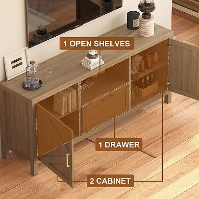 Farmhouse TV Stand for TVs Up to 65 Inch, Entertainment Center with Door