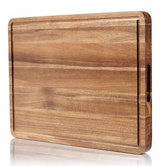 Acacia Wood Cutting Board for Kitchen, Thick Butcher Block with Juice Grooves and Handle