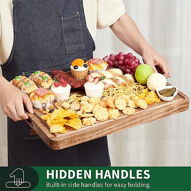 Acacia Wood Cutting Board for Kitchen, Thick Butcher Block with Juice Grooves and Handle