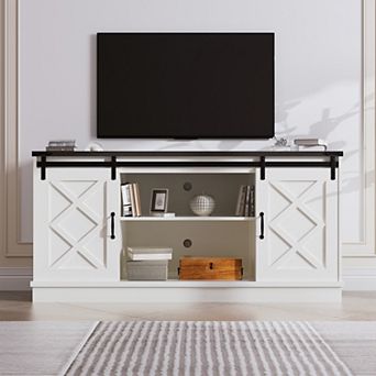 Clihome 58" Farmhouse TV Stand with Sliding Barn Door