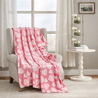 Kate Aurora Valentine's Day Pink Polka Dot Hearts Ultra Soft and Plush Accent Throw Blanket