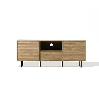 LuxenHome Mid-Century Modern Wave 2-Door 1-Drawer TV Console with Metal Legs