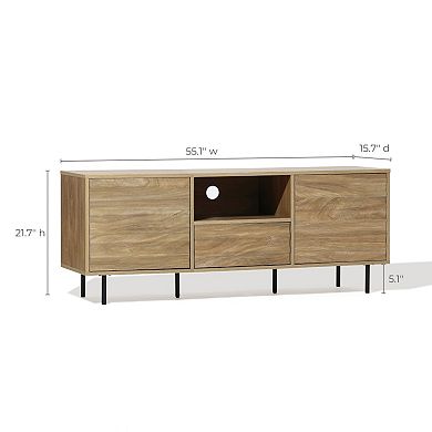LuxenHome 55" Modern TV Stand for Living Room, for TVs up to 60", Wood Media Console with Cabinets
