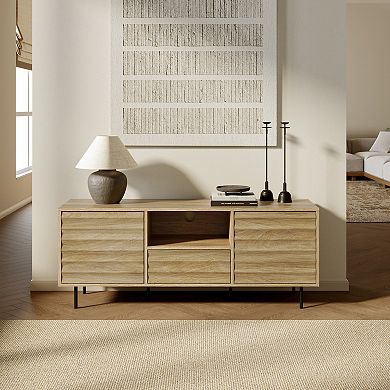LuxenHome 55" Modern TV Stand for Living Room, for TVs up to 60", Wood Media Console with Cabinets