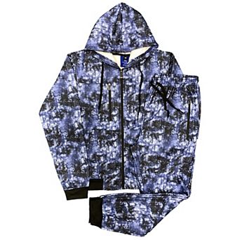 Men’s Print Design Fleece Suit Sweat Jacket & Sweatpants Jogging Set
