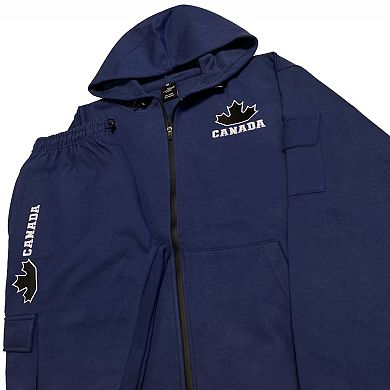 Men Fleece Jogger Canada Theme Sweatsuit with utility Cargo Pockets Outfit