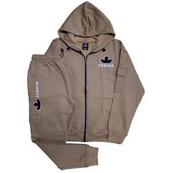 Men Fleece Jogger Canada Theme Sweatsuit with utility Cargo Pockets Outfit