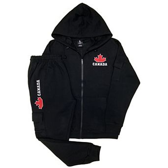Men Fleece Jogger Canada Theme Sweatsuit with utility Cargo Pockets Outfit