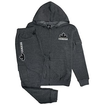 Men Fleece Jogger Canada Theme Sweatsuit with utility Cargo Pockets Outfit