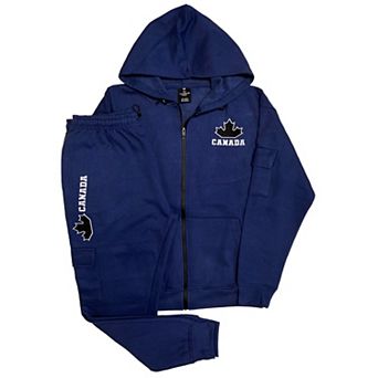 Men Fleece Jogger Canada Theme Sweatsuit with utility Cargo Pockets Outfit