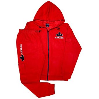 Men Fleece Jogger Canada Theme Sweatsuit with utility Cargo Pockets Outfit