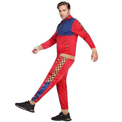 Men’s 2 piece Checker box Jogger style Jogging Suit Track Jacket & Track pants Matching Suit