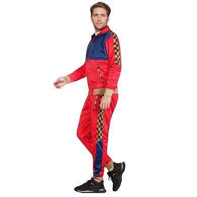 Men’s 2 piece Checker box Jogger style Jogging Suit Track Jacket & Track pants Matching Suit