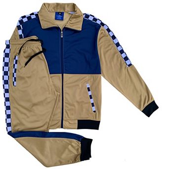 Men’s 2 pc Checker box Jogger style Jogging Suit Track Jacket & Track pants Matching Suit