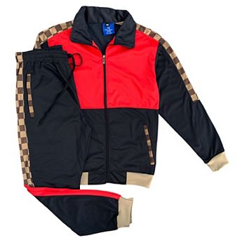 Men’s 2 pc Checker box Jogger style Jogging Suit Track Jacket & Track pants Matching Suit