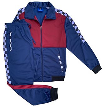 Men’s 2 pc Checker box Jogger style Jogging Suit Track Jacket & Track pants Matching Suit