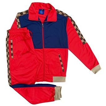 Men’s 2 pc Checker box Jogger style Jogging Suit Track Jacket & Track pants Matching Suit