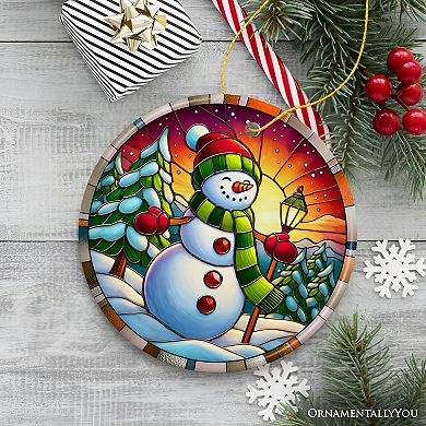 Radiant Sunset Glow Snowman Ornament, Frosty Guardian for Holiday Cheer Gift and Decor