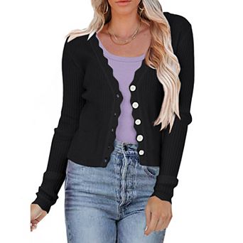 Womens Cropped Cardigan Knit Shrugs for Dresses Tops V Neck Button Down Cardigans Sweaters