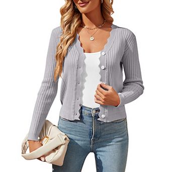 Womens Cropped Cardigan Knit Shrugs for Dresses Tops V Neck Button Down Cardigans Sweaters