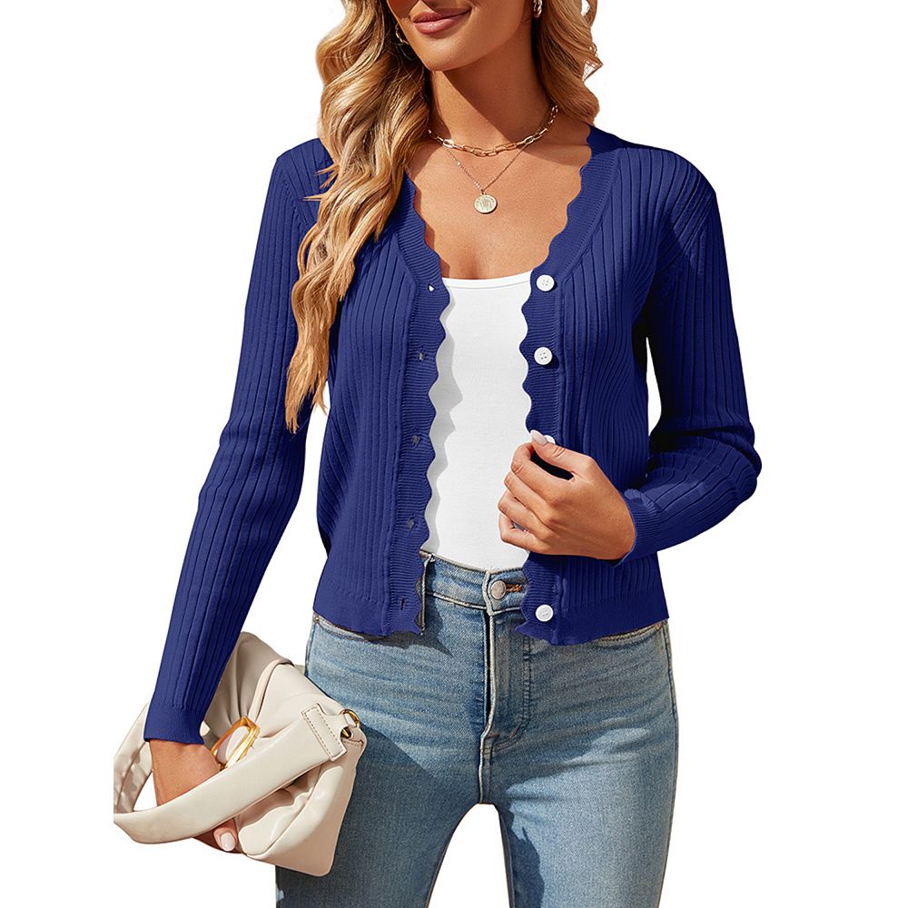 Womens Cropped Cardigan Knit Shrugs for Dresses Tops V Neck Button