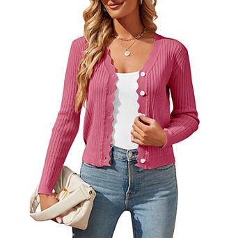 Womens Cropped Cardigan Knit Shrugs for Dresses Tops V Neck Button Down Cardigans Sweaters
