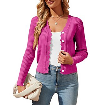 Womens Cropped Cardigan Knit Shrugs for Dresses Tops V Neck Button Down Cardigans Sweaters