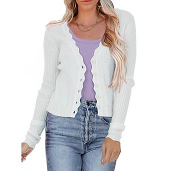 Womens Cropped Cardigan Knit Shrugs for Dresses Tops V Neck Button Down Cardigans Sweaters