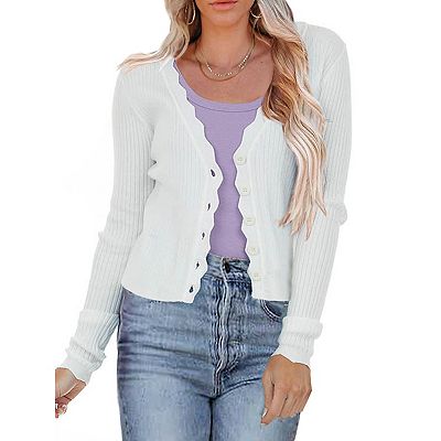 Beige Cropped Cardigan For Women Girls' Cardigan With Button