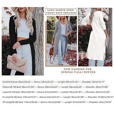 Womens Long Cardigans Open Front Maxi Cardigan Sweaters Casual Fall Side Slit Knitted Sweater Coat
