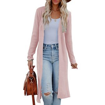 Womens Long Cardigans Open Front Maxi Cardigan Sweaters Casual Fall Side Slit Knitted Sweater Coat