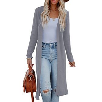 Womens Long Cardigans Open Front Maxi Cardigan Sweaters Casual Fall Side Slit Knitted Sweater Coat