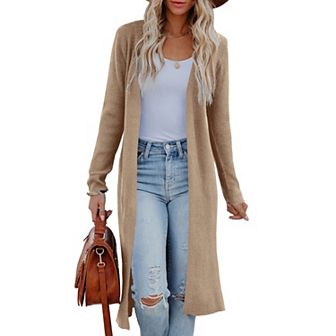 Womens Long Cardigans Open Front Maxi Cardigan Sweaters Casual Fall Side Slit Knitted Sweater Coat