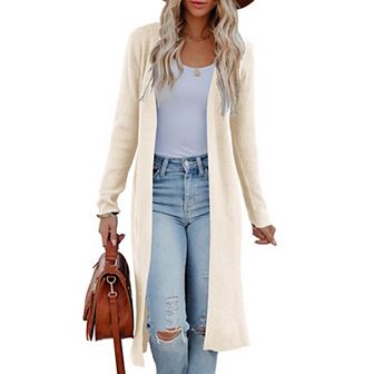Womens Long Cardigans Open Front Maxi Cardigan Sweaters Casual Fall Side Slit Knitted Sweater Coat