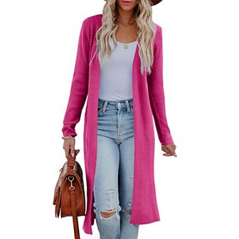 Womens Long Cardigans Open Front Maxi Cardigan Sweaters Casual Fall Side Slit Knitted Sweater Coat