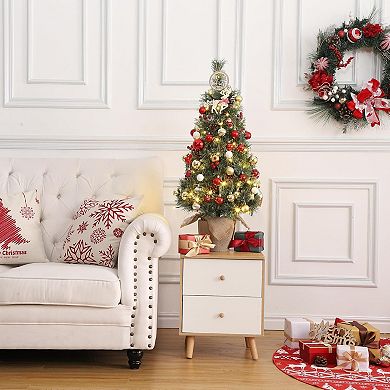 2pcs 3ft Mini Pre-Lit Christmas Tree, Artificial Tabletop Snow Flocked Xmas Trees with Burlap Base