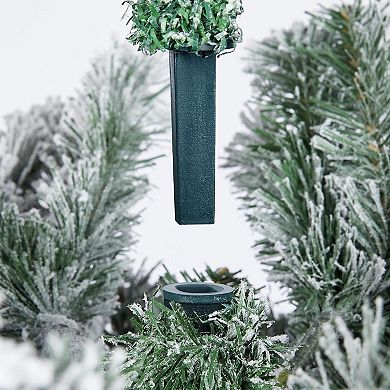 7ft Snow Flocked Artificial Christmas Tree, Pre-Lit Hinged Pine Holiday Xmas Tree With LED Lights