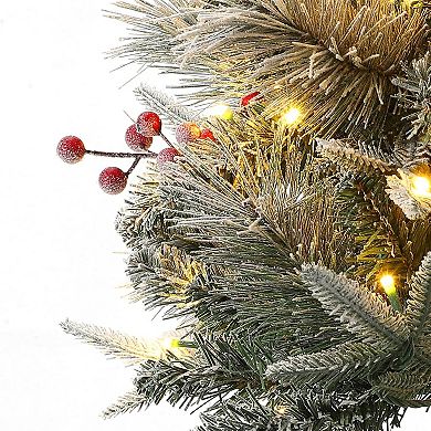 4.5FT Prelit Premium Snow Flocked Artificial Christmas Tree with 8 Mode LED, Snowflake Base