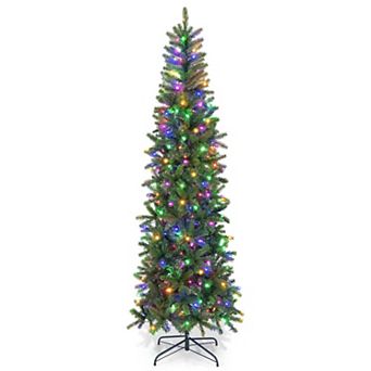 6ft Artificial Christmas Tree, Pre-Lit Pencil Xmas Tree, Slim Holiday Xmas Tree With color Lights