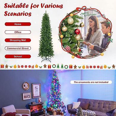 6ft Artificial Christmas Tree, Pre-Lit Pencil Xmas Tree, Slim Holiday Xmas Tree With color Lights
