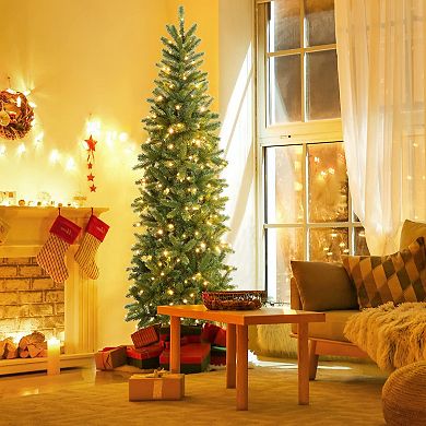 6ft Artificial Christmas Tree, Pre-Lit Pencil Xmas Tree, Slim Holiday Xmas Tree With color Lights