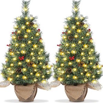 2 pc 3ft Mini Pre-Lit Christmas Tree, Artificial Tabletop Christmas Trees, Xmas Tree with 78 Lights
