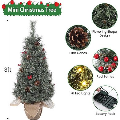 2pcs 3ft Mini Pre-Lit Christmas Tree, Artificial Tabletop Christmas Trees, Xmas Tree with 78 Lights