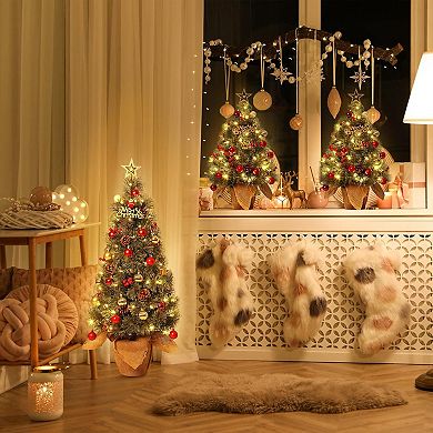 2pcs 3ft Mini Pre-Lit Christmas Tree, Artificial Tabletop Christmas Trees, Xmas Tree with 78 Lights