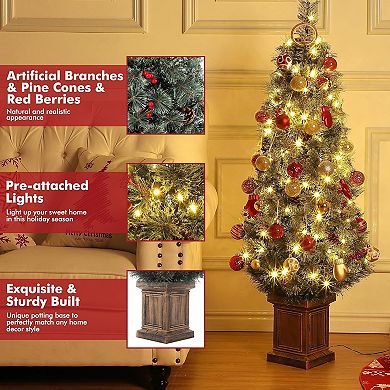 4.5 FT Christmas Tree Set of 2, Pre-lit Artificial Christmas Tree with 108 Warm LED Light